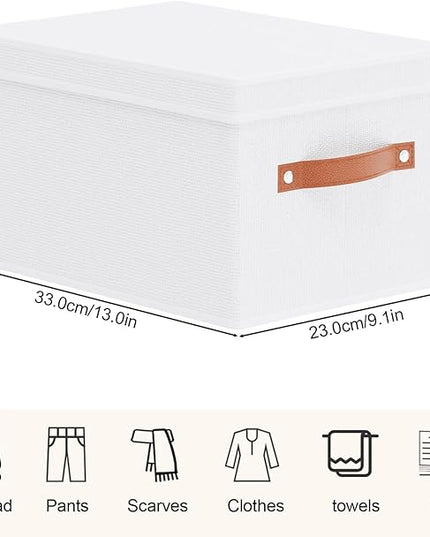 Storage Boxes with Lids, 7.1 x 9.1 x 13 Inch Storage Baskets, Closet Organizers for Shelves Organizing with Handles, White, 5-Pack