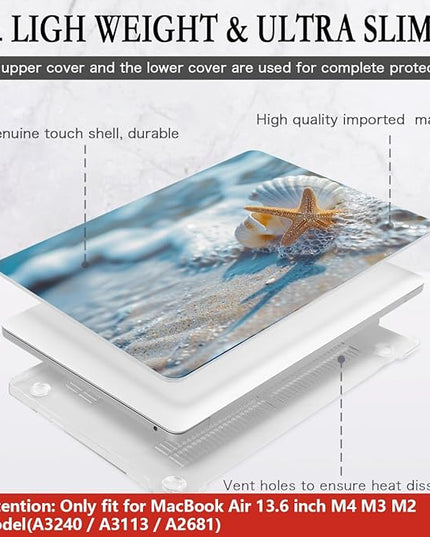CISSOOK Compatible with MacBook Air 13.6 inch Case 2025 2024 2022 Release M4 A3240 M3 A3113 M2 A2681, Plastic Hard Shell Protective Case with Keyboard Cover Screen Protector, Beach&Shell