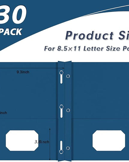Two Pocket Folders, PANDRI 30 Pack Two Pocket Folders with Prongs, 3 Prong Folders Designed for Office and Classroom, Letter Size Darkblue