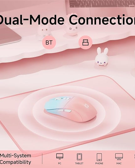 EWEADN G309 Wireless Computer Mouse,2.4G&Bluetooth Ergonomic Cordless Mice with 4000 DPI,5 Adjustment Levels,Cute and Portable Mouse for Laptops, PC and More,7 Buttons Office USB Mice-Blue&Pink