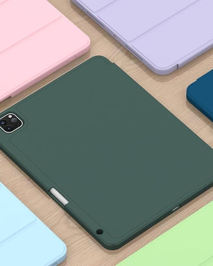 ZryXal iPad Pro 11 Inch Case (M5) 2025/ (M4) 2024 (Model: A2836/A2837/A3006), Trifold Stand Smart Cover with Pencil Holder and Soft TPU Back, Auto Wake/Sleep (Update Midnight Green)