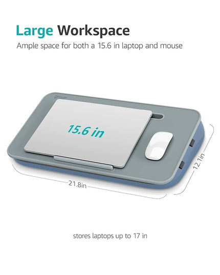 Istudyniture Lap Desk | Portable Laptop Desk & Stand – Fits Up to 17 inch – Washable Cushion, Built-in Phone Holder – for Bed, Couch, Sofa, Floor – Writing, Reading, Home Office – Large, Grayish Blue