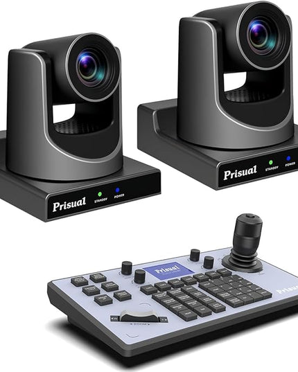 Prisual NDI PTZ Camera System Gen 5, 30X Optical Zoom, NDI 6 & NDI HX3 Certified, AI Auto Tracking, PoE HDMI Bundle PTZ for Church Worship,NDI PTZ Controller, (NDI PTZ Bundle TEM-30N PROx2+TEM-JOY1)