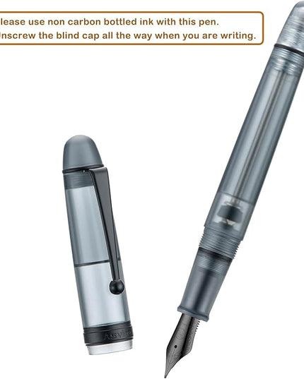 Asvine V126 Vacuum Filling Fountain Pen, Matte Black Acrylic Extra Fine Nib, Large-Capacity Pen with Gift Case