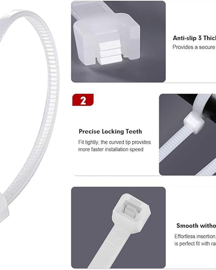 Zip Ties, RAZCC 1200pcs Cable Zip Ties 12 Inch, Heavy Duty White Plastic Wire Ties with 70lb Tensile Strength, Self-Locking Nylon Cable Ties, Wire Management for Indoor and Outdoor