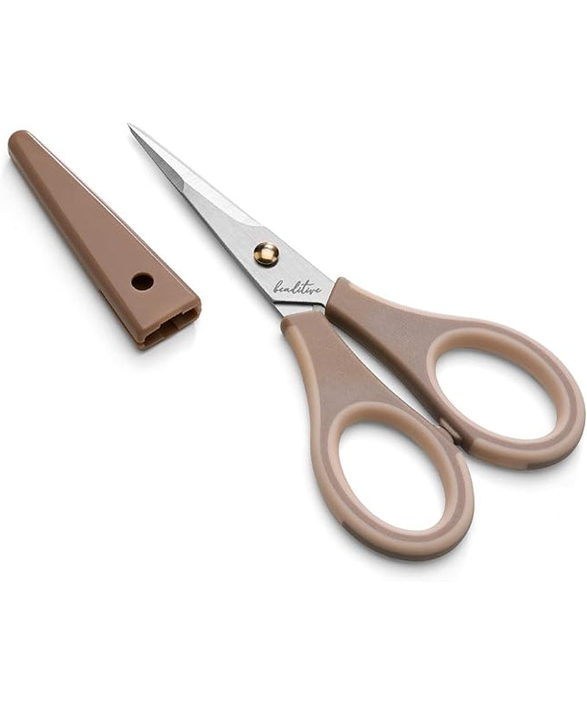 Beaditive Precision Craft Scissors - Ultra Sharp Stainless Steel Blades & Non-Slip TPR Handles - Adult & Kid Scrapbooking Scissors With Safety Cap For Home, Office, School (Milk Tea)