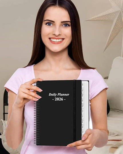Daily Planner 2026 Full Page Per Day- 2026 Daily & Monthly Planner from January 2026 to December 2026, Day Planner 2026 with 12 Months Tabs, 8.5" x 11", Black