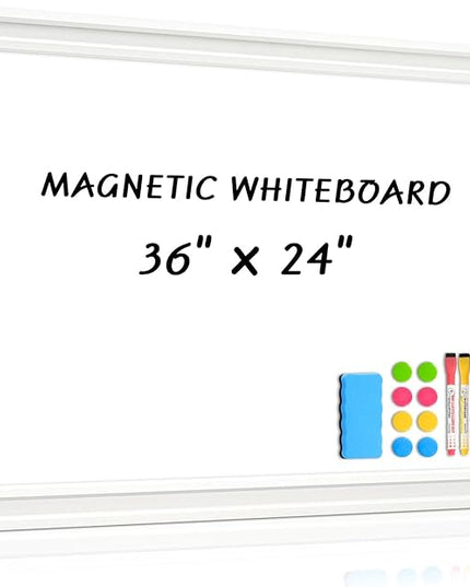 White Board for Wall, 36'' x 24'' Magnetic Dry Erase Board, Decorative Whiteboard with Plain White Wooden Frame, Hanging Writing Board for Home Office School Dorm