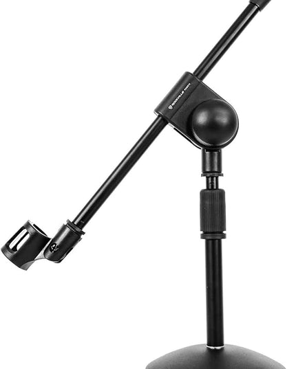 Rockville RDMS70 Desktop Microphone Stand with Boom Arm, Steel Round Base, Adjustable Height, Low Profile, Scratch-Resistant Finish, Anti-Slip Base, for Podcasting and Streaming