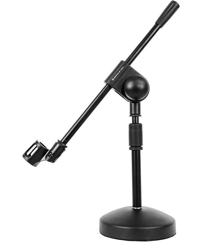 Rockville RDMS70 Desktop Microphone Stand with Boom Arm, Steel Round Base, Adjustable Height, Low Profile, Scratch-Resistant Finish, Anti-Slip Base, for Podcasting and Streaming
