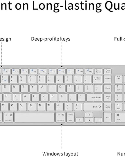 KVTVOU for Ultra-Slim Wireless QWERTY Keyboard, 3-in-1 Connection Modes (Dual Bluetooth+2.4G), Multi-Device Switching, Power-Saving & Anti-Slip, Compatible with PC/Laptop/Tablet/Phone, Sliver
