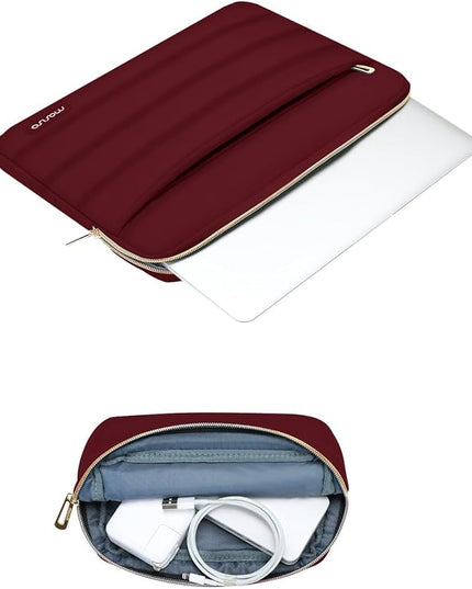 MOSISO 15-15.6 inch Laptop Case, 16 inch Puffy Laptop Sleeve Compatible with MacBook Pro 16, HP Dell ASUS Acer Toshiba Lenovo Notebook Computer, Polyester Horizontal Bag with Small Case, Red