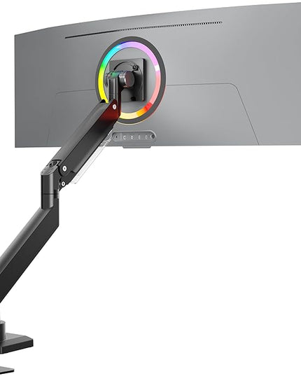 ONKRON Heavy Duty Monitor Arm for 17-57 Inch Screens up to 59.4 lbs, Ultrawide Screen Mount with Adjustable Gas Spring, VESA 75x75-200x200, Single Arm Monitor Mount for Desk, Clamp & Grommet Black