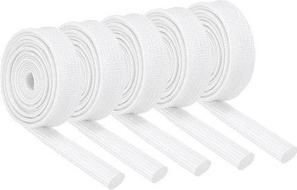 MECCANIXITY 5Pcs Wire Insulation Braid Fire Sleeve,3.28Ft-6mm ID White, High Temp Silicone Coated Fiberglass Sleeving for Automotive Hose Lines Electrical Wiring