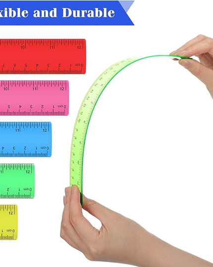 Zonon 50 Pcs 6 Inch/12 Inch Plastic Rulers Bulk Flexible Straight Rulers with Inches Centimeters First Day of School Gift Students Back to School Office Home Supplies(Clear Colorful,12 Inch)