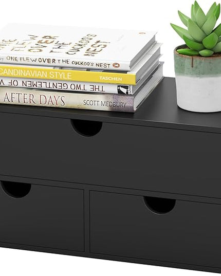 Bamboo Desk Organizer with Drawers Desktop Storage Drawers for Bills Office Supplies Kitchen Utensils Organizing Tool for Home Classroom Organization No Assembly (Black)