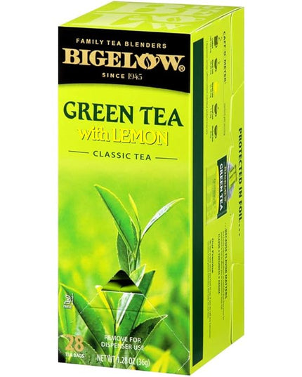 Bigelow Green Tea with Lemon Tea Bags 28-Count Box (Pack of 1) Green Tea Bags with Lemon Peel and Natural Flavors Rich in Antioxidants