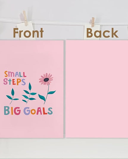 Pink Floral Inspirational Spiral Journal Notebook 5.5x8.3in, Small Steps Big Goals Mental Health Journal for Women, Motivational Notebooks for Note Taking, Pink Flower Hardcover Notebook