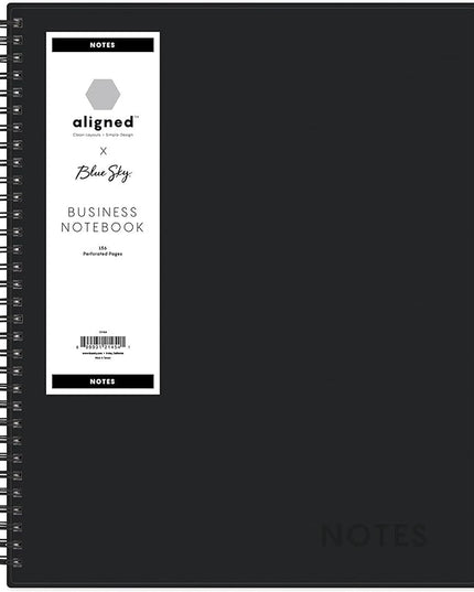 Blue Sky Aligned Notes Professional Business Notebook, Flexible Cover, Twin-Wire Binding, Perforated Pages, 8.5" x 11", Black