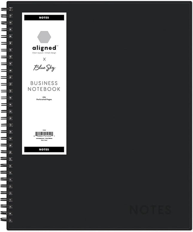 Blue Sky Aligned Notes Professional Business Notebook, Flexible Cover, Twin-Wire Binding, Perforated Pages, 8.5" x 11", Black