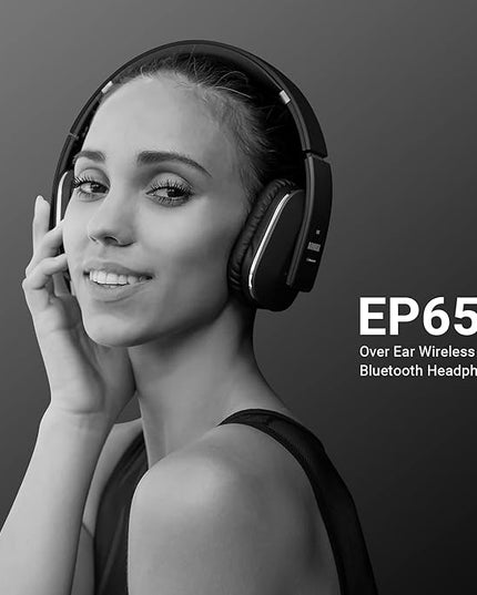 August EP650 Bluetooth Wireless Over-Ear Headphones with aptX Low Latency, NFC, Multipoint Pairing, Wired Option, Built-in Microphone - Black