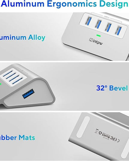 USB 3.0 Hub, Aluminum 4 Port USB Data Hub 3.0 Port Extender Multiport Adapter with 3.3ft Cable ，USB Splitter for Laptop, PC/Xbox/Flash Drive/Printer/Camera/Keyborad/Mouse