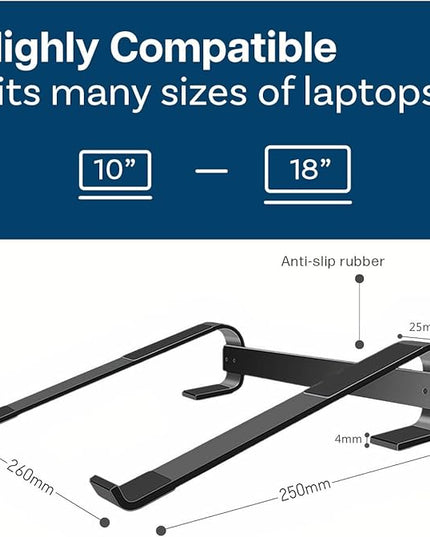 MMOBIEL Laptop Stand - Riser 10 to 18 inches - Ventilated Holder Universal - Laptop Stand for Desk Compatible with MacBook, Notebook, ASUS and More - Incl. Tools - Black Aluminum