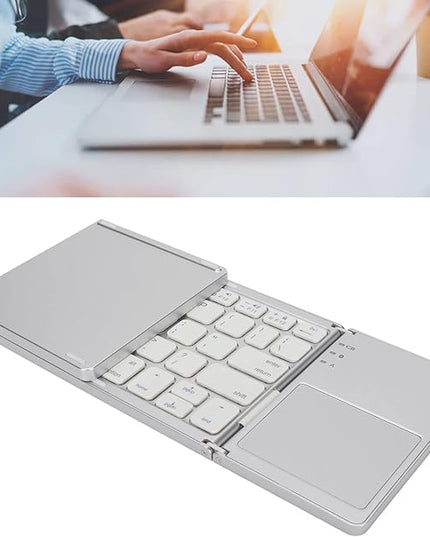 Wisoqu Foldable Keyboard with Touchpad, 3 Folding Wireless Keyboard 63 Keys 10m Connection USB Charging, for iOS for Laptop Tablet Smartphone (Silver White)