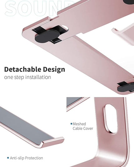 SOUNDANCE Laptop Stand, Aluminum Computer Riser, Ergonomic Laptops Elevator for Desk, Metal Holder Compatible with 10 to 15.6 Inches Notebook Computer, Gold Pink