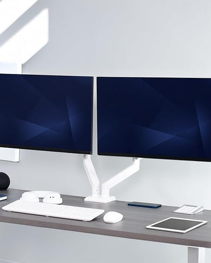 VIVO Aluminum Articulating Dual Monitor Arm for 13 to 30 inch Screens, Desk Mount Tension Spring Monitor Stand for 2 Screens, White, STAND-V102OW