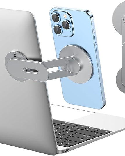 Magnetic Phone Holder for Laptop for MagSafe for iPhone 17/16/15/14/13/12 & All Phones, 180°Adjustable Phone Side Mount for Computer Monitor for Tesla, Desktop Cell Phone Bracket, Gray