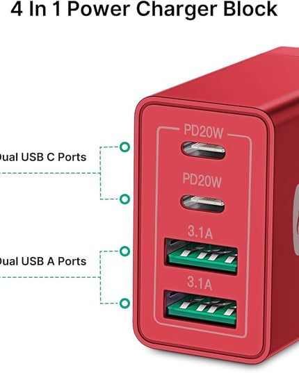 USB C Charger Block 2-Pack, Aiminu 40W 4-Port Fast USB C Charger Cube PD Power Delivery Fast Type C Charging Block Plug Adapter for iPhone 16/15/14/13/12/11/Pro Max, XS/XR/X, iPad, Android Phones