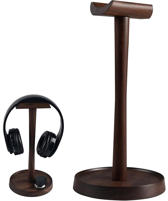 Yookin Wood Headphone Stand Headset Stand for Deak Universal Headphone Holder with Storgae Base Handcrafted Desk Organizer for Gaming Headsets(Black Walnut)