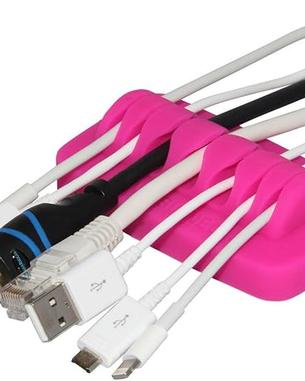 Heaviest Cable Organizer on The Market! Compact and Weighted Desktop Cord Holder and Cable Organizer, Eco-Friendly Silicone, No Bad Smell, Bundled with 4 Reusable Cable Ties! (Fuchsia Pink)