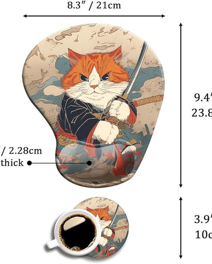 Ergonomic Mouse Pad with Wrist Support,Mouse Pad with Wrist Rest and Coaster Set,Office Supplies Non-Slip Mouse Pads for Desk, Non-Slip Comfortable,Cute Cat