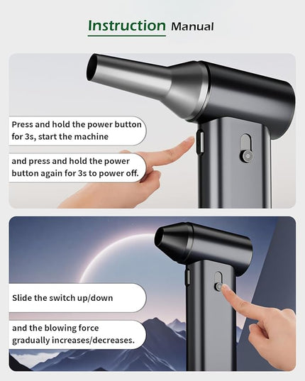 Compressed Air Duster, 130000RPM Super Power Cordless Air Duster, Rechargeable Brushless Motor Durable Blower, Electric Adjustable Dust Blower Dust Remover for Keyboard, Computer, Car, Home Cleaning