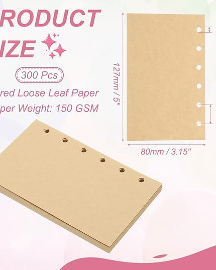 PATIKIL Colored Loose Leaf Paper, 5" x 3.2"(A7) 300 Sheets 6 Holes Punched 150GSM Blank Binder Refill Paper Supplies for Office Note Taking Teacher Planner Journal Notebook, Khaki