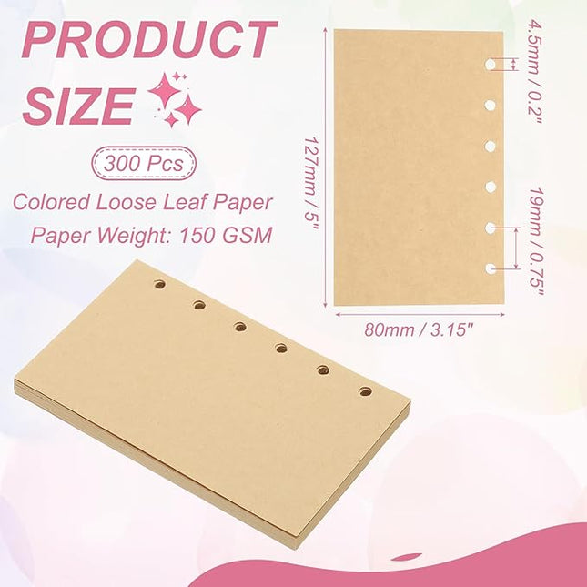 PATIKIL Colored Loose Leaf Paper, 5" x 3.2"(A7) 300 Sheets 6 Holes Punched 150GSM Blank Binder Refill Paper Supplies for Office Note Taking Teacher Planner Journal Notebook, Khaki