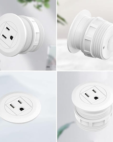 Mini Desktop Power Hub Grommet, Desk Outlet Charge Stantion Build-in 1 US Standard Outlet with 6.56 FT Extension Power Cord,Recessed Power Strip Socket for Table Cabinet Sofa Nightstands