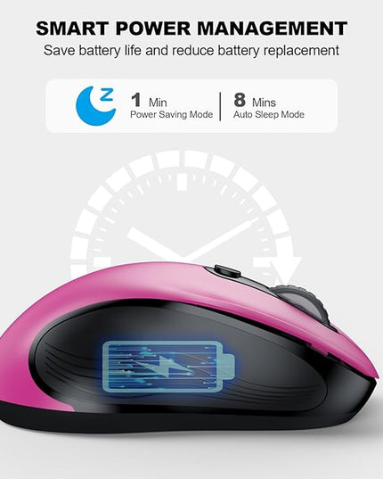 WisFox 2.4G Wireless Mouse for Laptop, Ergonomic Computer Mouse with USB Receiver and Type-C Adapter, 3 Adjustable Levels, 6 Button Cordless Wireless Mice for Windows Mac PC Notebook (Fuchsia)