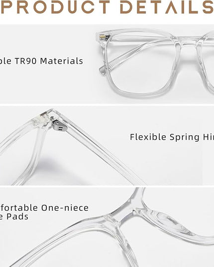MACJERO Oversized Square Blue Light Blocking Glasses for Women Men, Anti-Fatigue Computer Monitor Gaming Glasses Reduce Eye Strain(transparent)