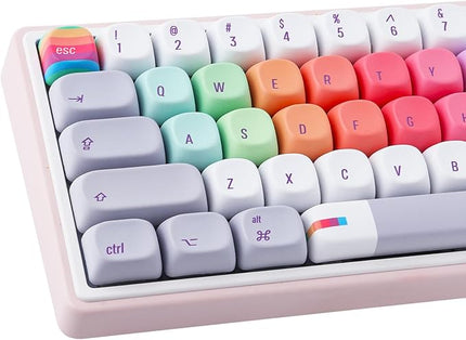 Tsungup MOA Profile Keycaps,131 Keys Gray Rainbow Candy Custom Keycaps,PBT Cute Dye Sub Key Caps Keyboard Keycap Set for MX Switches Mechanical