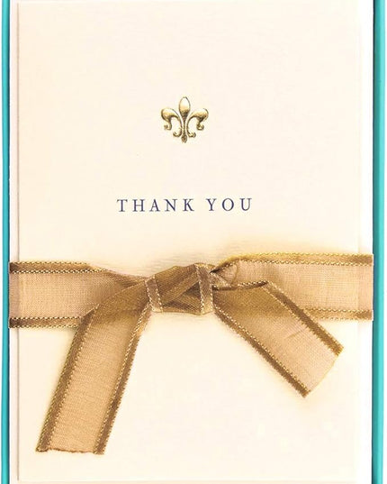 Graphique Fleur de Lis La Petite Presse Boxed Thank You Notes - 10 Embossed and Embellished Gold Foil Fleur de Lis Thank You Cards with Matching Envelopes, 3.25" x 4.75"