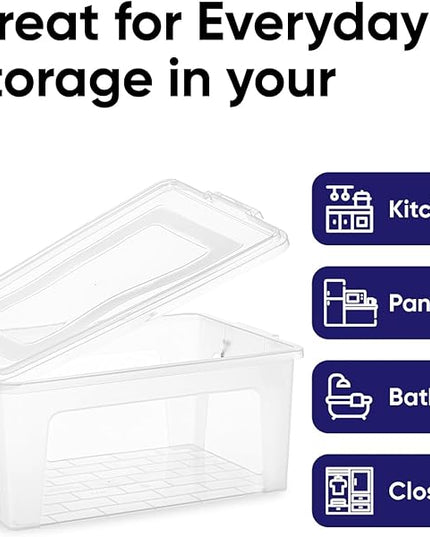 Superio Clear Storage Bins with Lids, 28.5 Quart BPA Free Plastic Containers, Transparent Boxes for Organizing, Stackable Crates, Organizer Totes for Home, Office, School, and Dorm