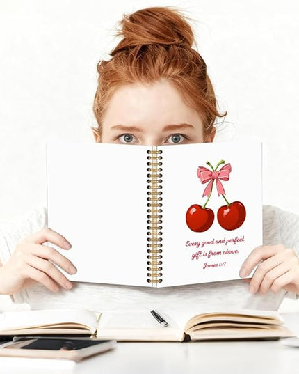 Every Good And Perfect Gift is From Above Spiral Notebook for Office, James 1:17 Bible Verse Journal, Cute Cherry Notebook, Christian Faith Gifts for Women Girls, Preppy Coquette School Supplies