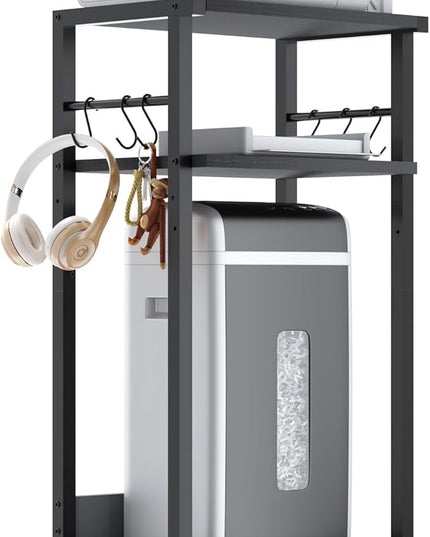 YMYNY Mobile Printer Stand, 3-Tier Printer Cart with Adjustable Storage Shelf and 6 S-Hooks, Tall Printer Table for Home Office, for Computer Tower Stand, Shredder, CPU Stand, Black, UHPT002B