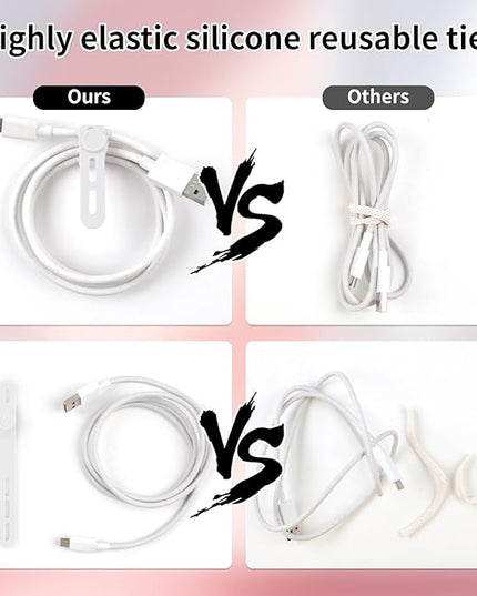 Oligei 25 Pcs Silicone Cable Ties, Cable Ties Reusable, High Elasticity Cord Wraps for Electrical Cords, Cord Organizer for Earphone, Phone Charger(White)