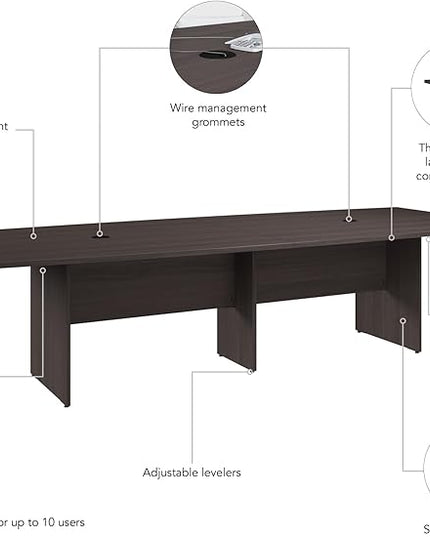 Bush Business Furniture 120-inch Office Conference Table with Wood Base, Boardroom Meeting Space for 10 Users, Storm Gray