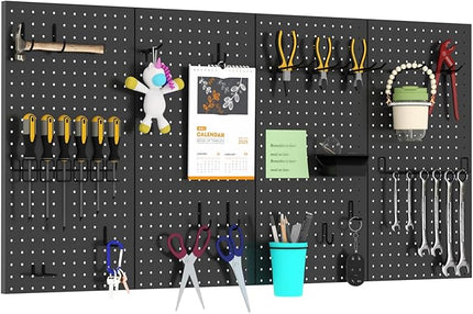 4 PCS - 12" W x 24" H x 0.78" D Metal Pegboard Wall Organizer, Compatible with All 1/8" and 1/4" Hooks, Suitable for Wall Home, Garage Tool Storage, Office Organization, Craft Room, Kitchen