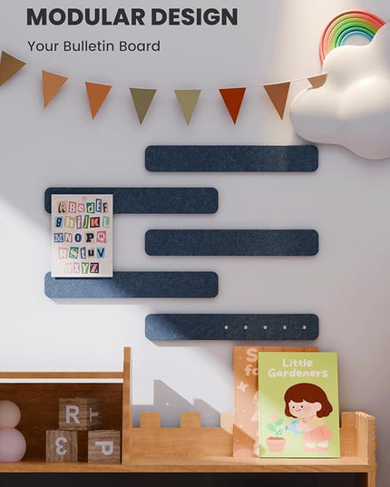 Fluxynara Cork Board Alternative Felt Strip Board 5-Pack 13"x2", Office Pin Board with 35 Push Pins, Adhesive Install for Bedroom Door & Home Office(Denim Blue)